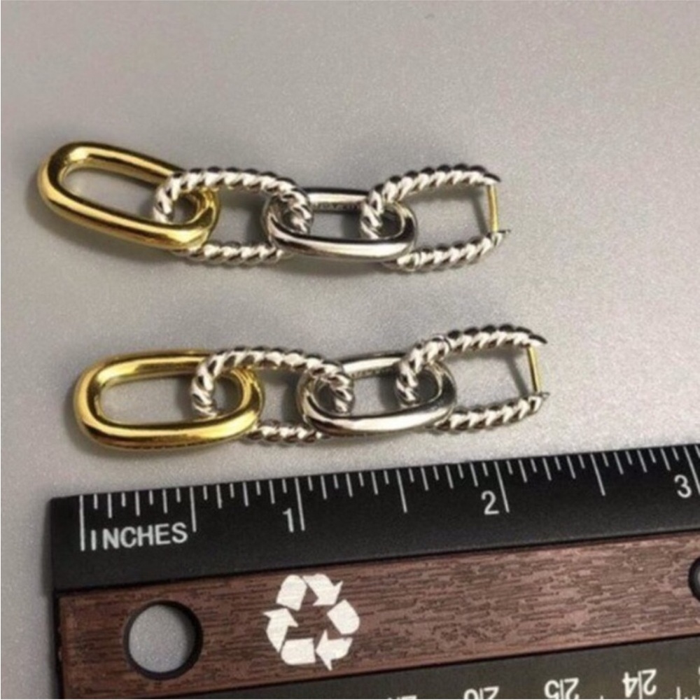 David Yurman Mixed Metal Link Drop Earrings — Gold and Silver - Picture 4 of 7